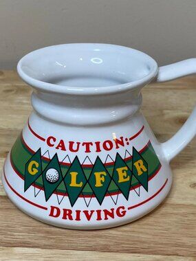 Vintage 80s 90s “Caution: Golfer Driving” Wide-Based Ceramic Coffee Mug 12oz